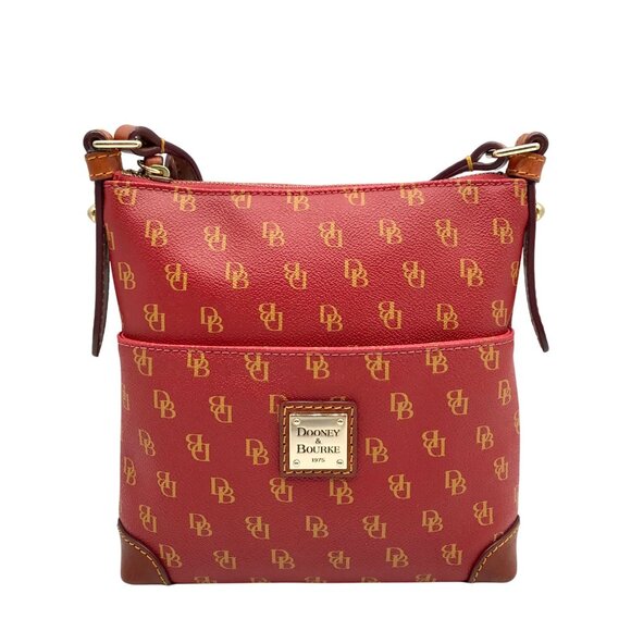 Dooney & Bourke Red & Tan Leather Gretta Letter Carrier Crossbody Bag - Picture 1 of 11